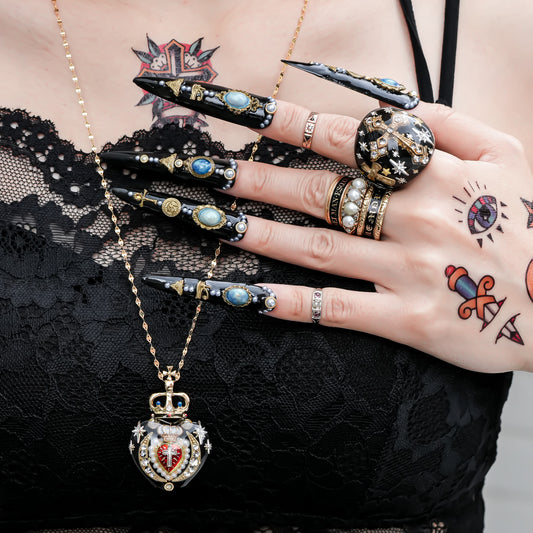 Crowned Sacred Heart Necklace - Black × Red