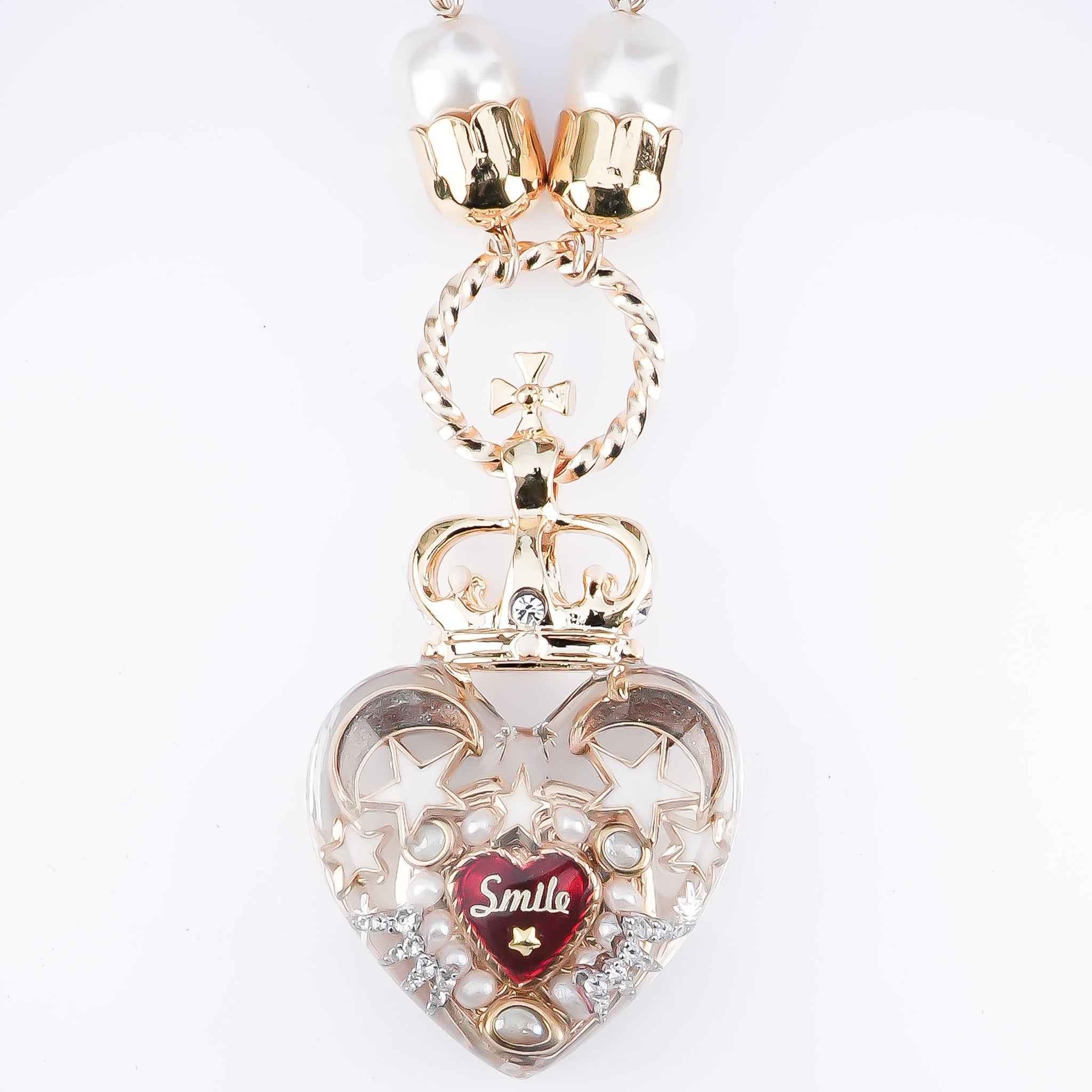 Crown Heart Majolica Pearl Necklace - Red2 – RUKA