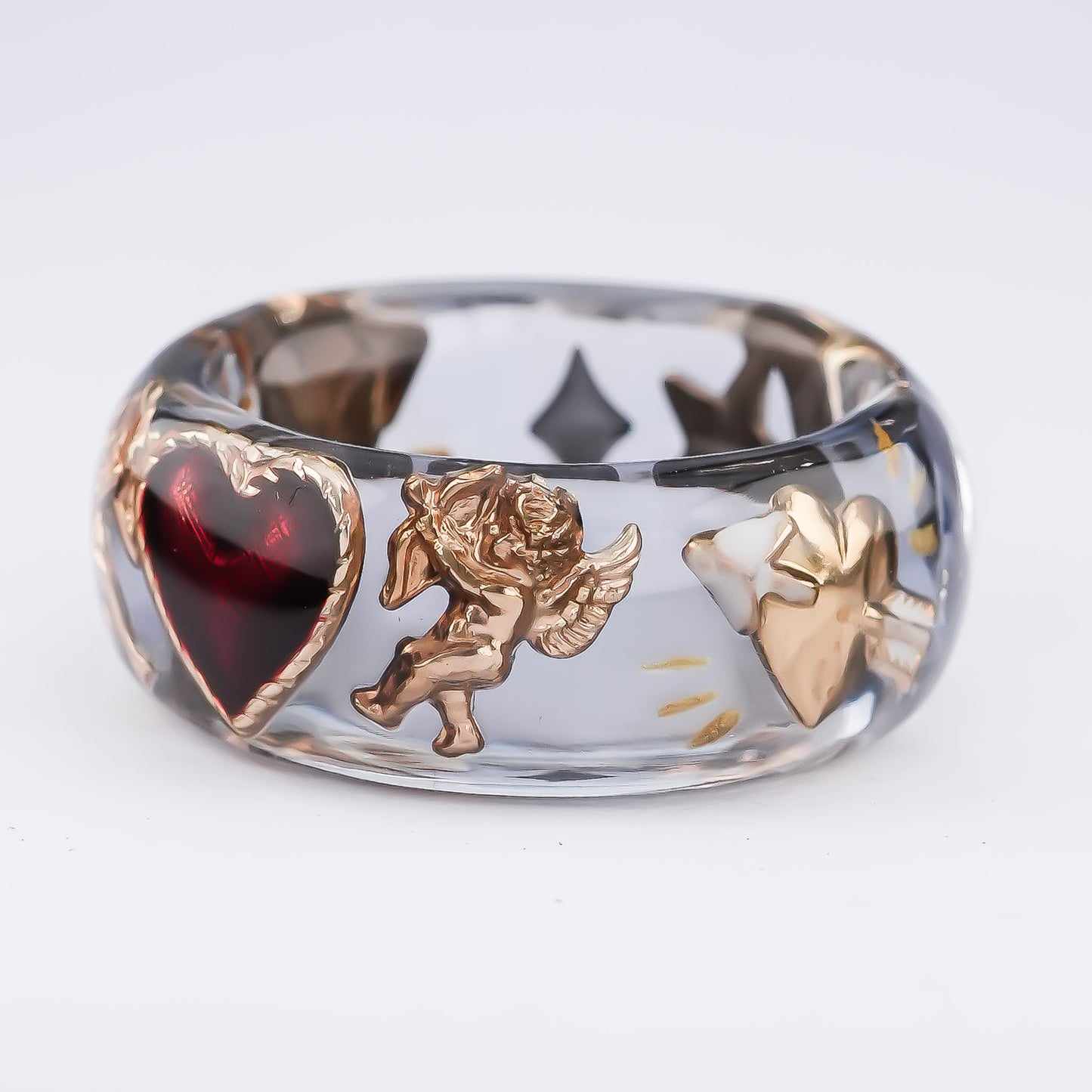 Cupid Heart Ring – Clear Dark Blue × Red Heart / #11