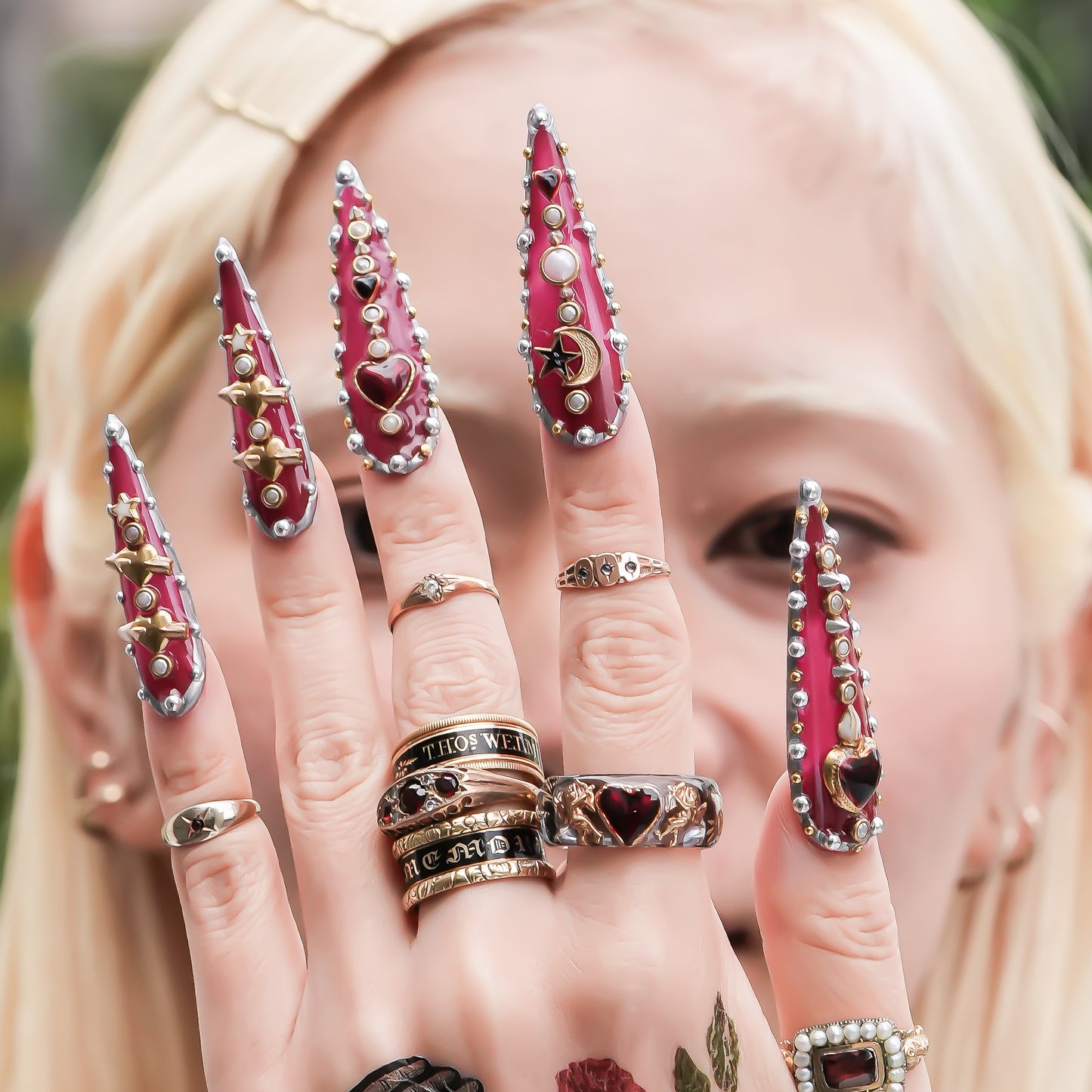 Cupid Heart Ring – Clear Dark Blue × Red Heart / #11