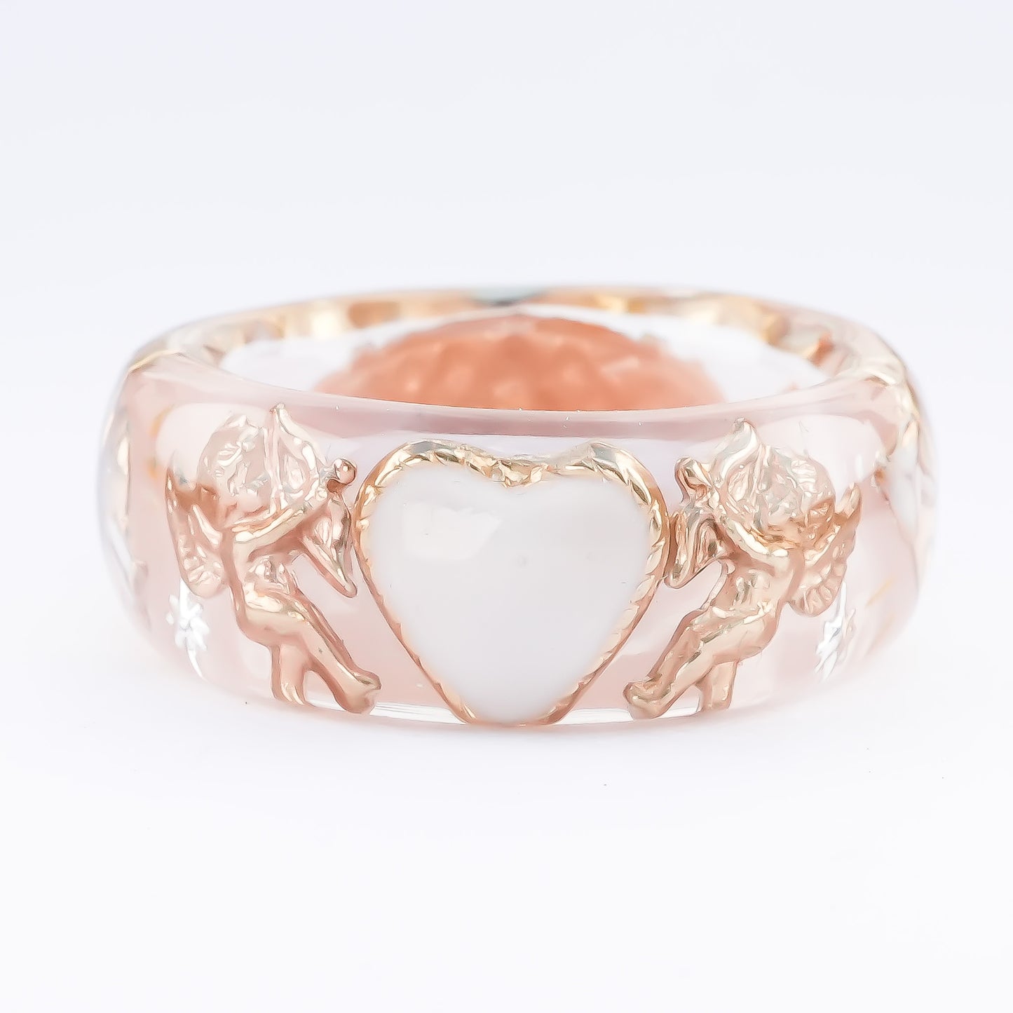 Cupid Heart Ring – Smoky Pink × White Heart / #12