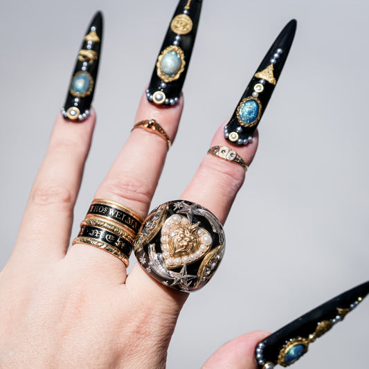 French Antique Heart Shooting Star Ring - Black × Gold / #12