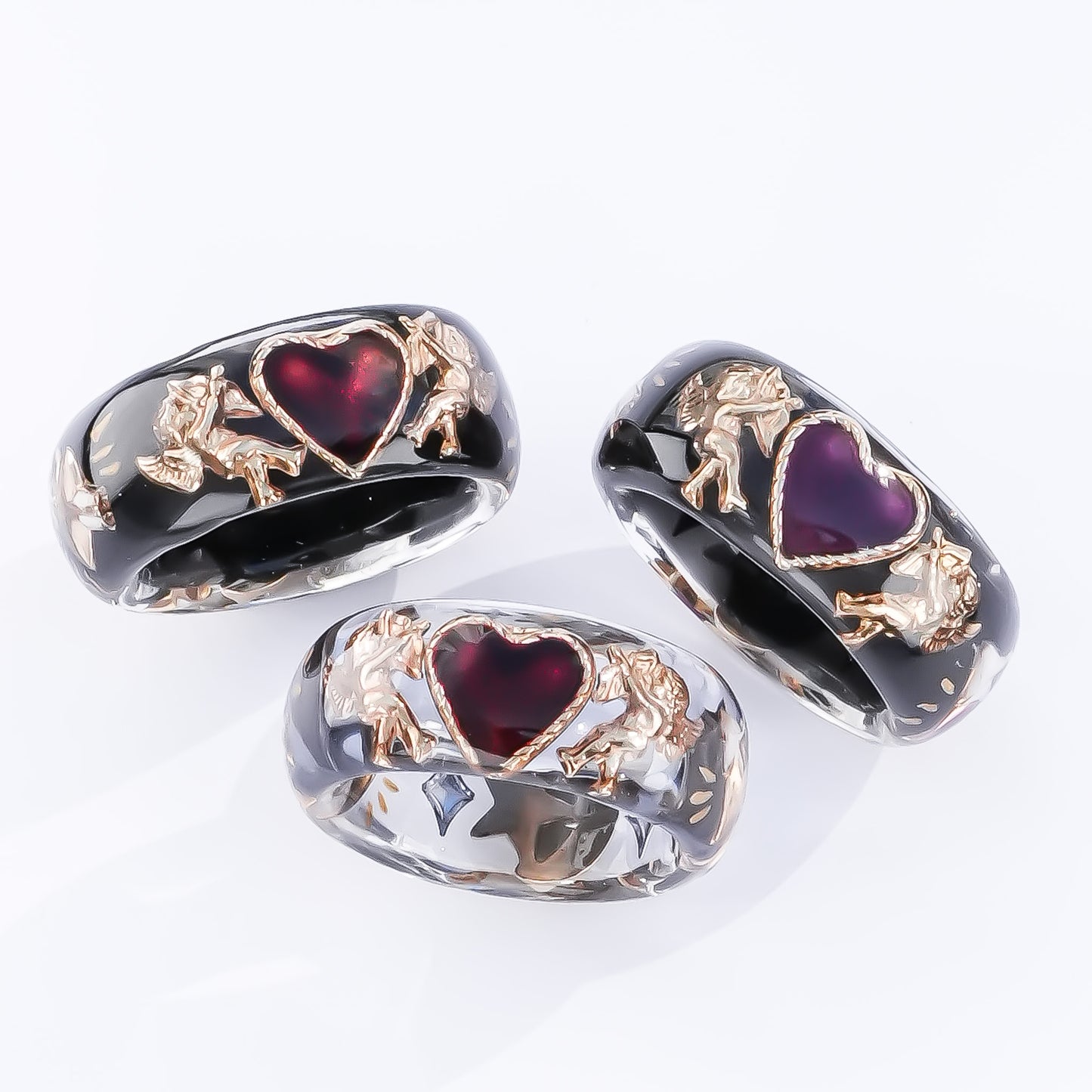 Cupid Heart Ring – Clear Dark Blue × Red Heart / #11