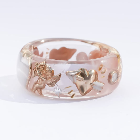 Cupid Heart Ring – Smoky Pink × White Heart / #12