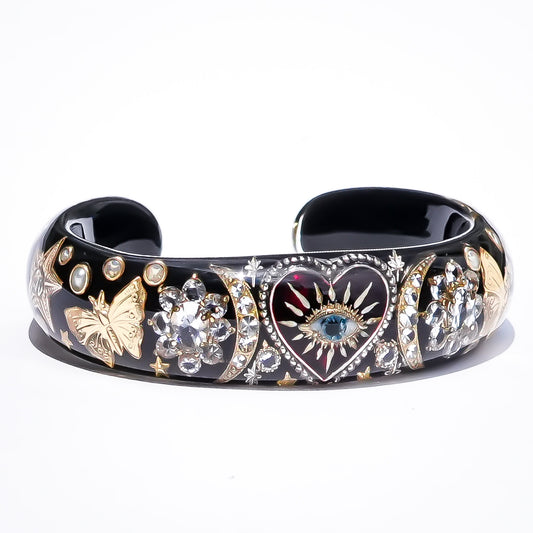 Crimson Eye Heart Bracelet - Black × Red × Gold