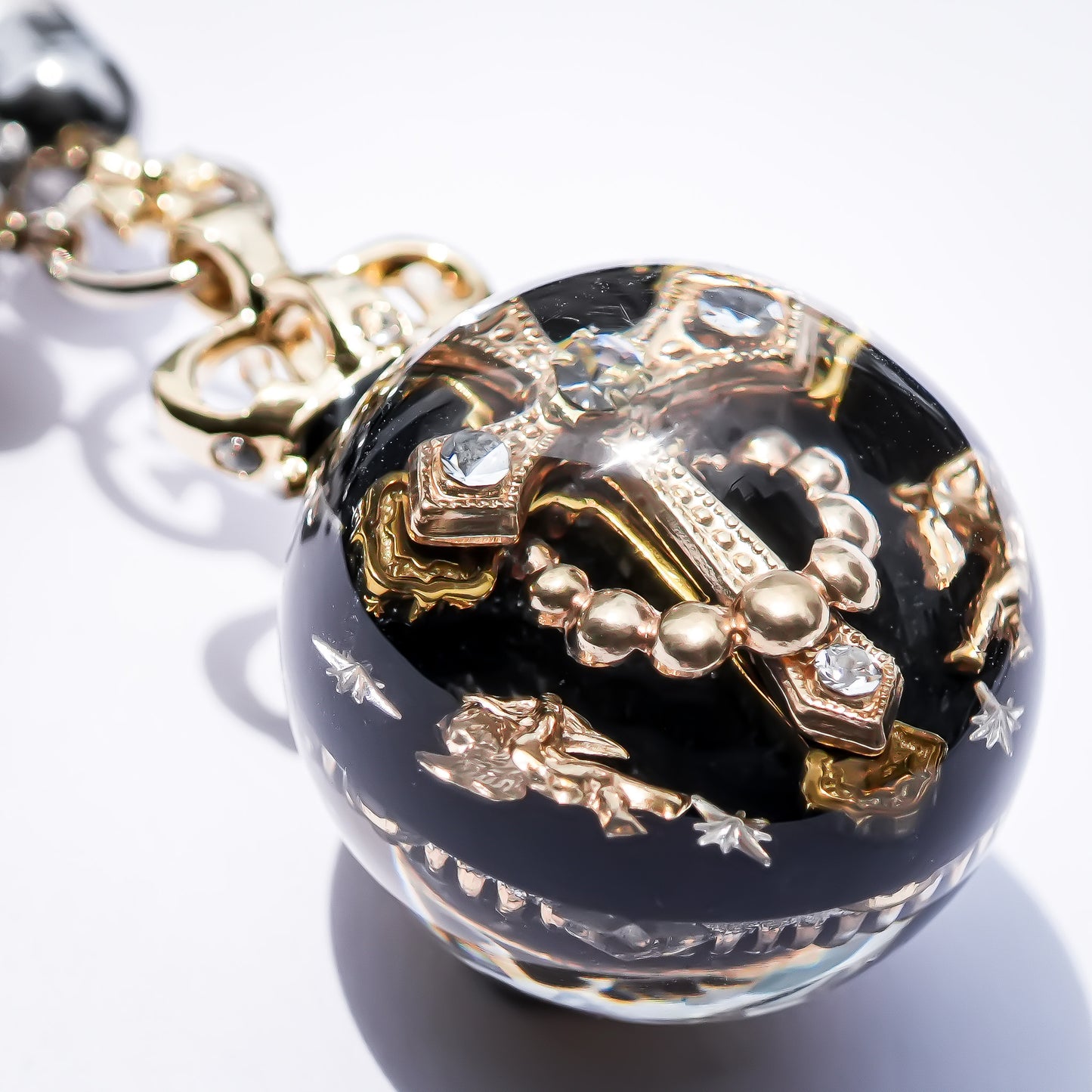 Sun & Sacred Cross Orb Necklace - Black × Gold × Silver