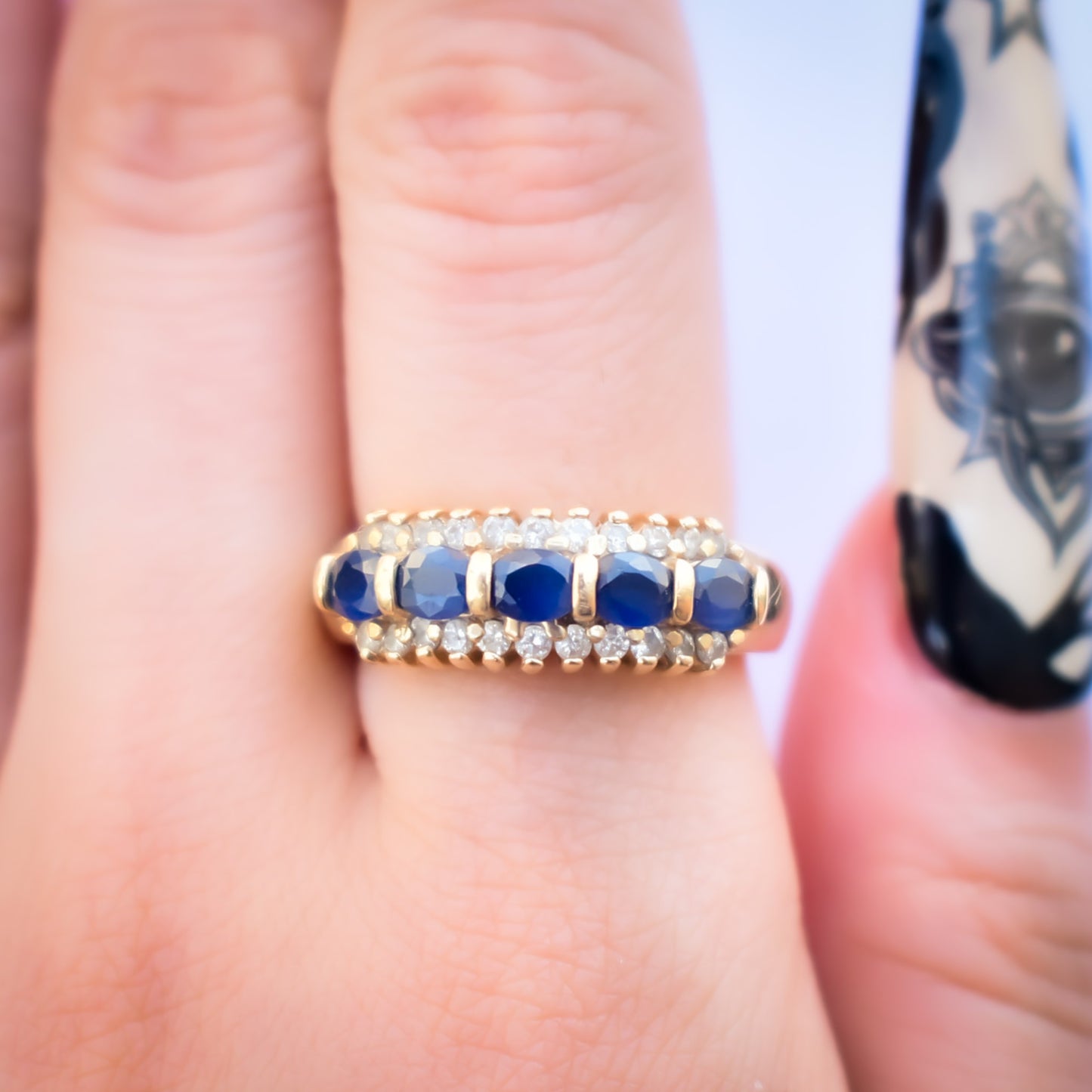 BLUE SAPPHIRE RING / DIAMOND / USA / 14KYG / #14