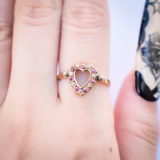 HEART RING / RUBY / DIAMOND / UK /9K / #12