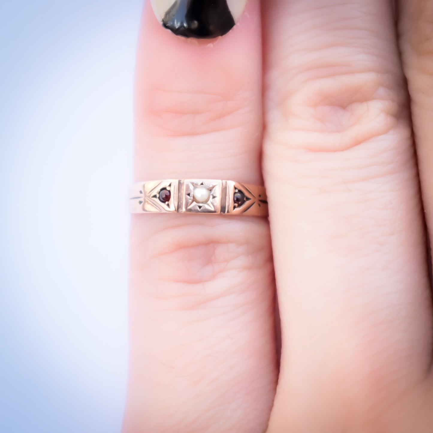 BABY RING / PEARL / GARNET / USA / 10K / #1