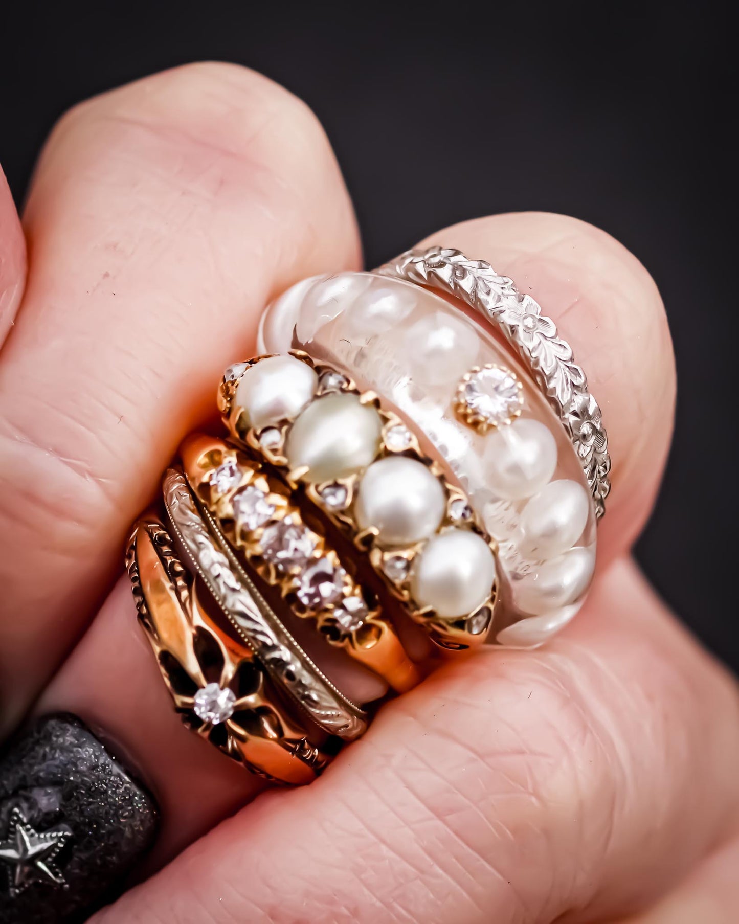 PEARL & DIAMOND RING / UK (18KYG) #11