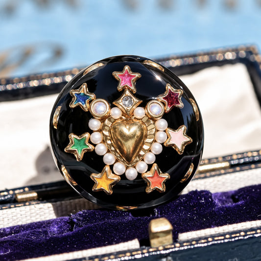 The Magic Lollipop Heart Ring - Black × Rainbow / #12 #13