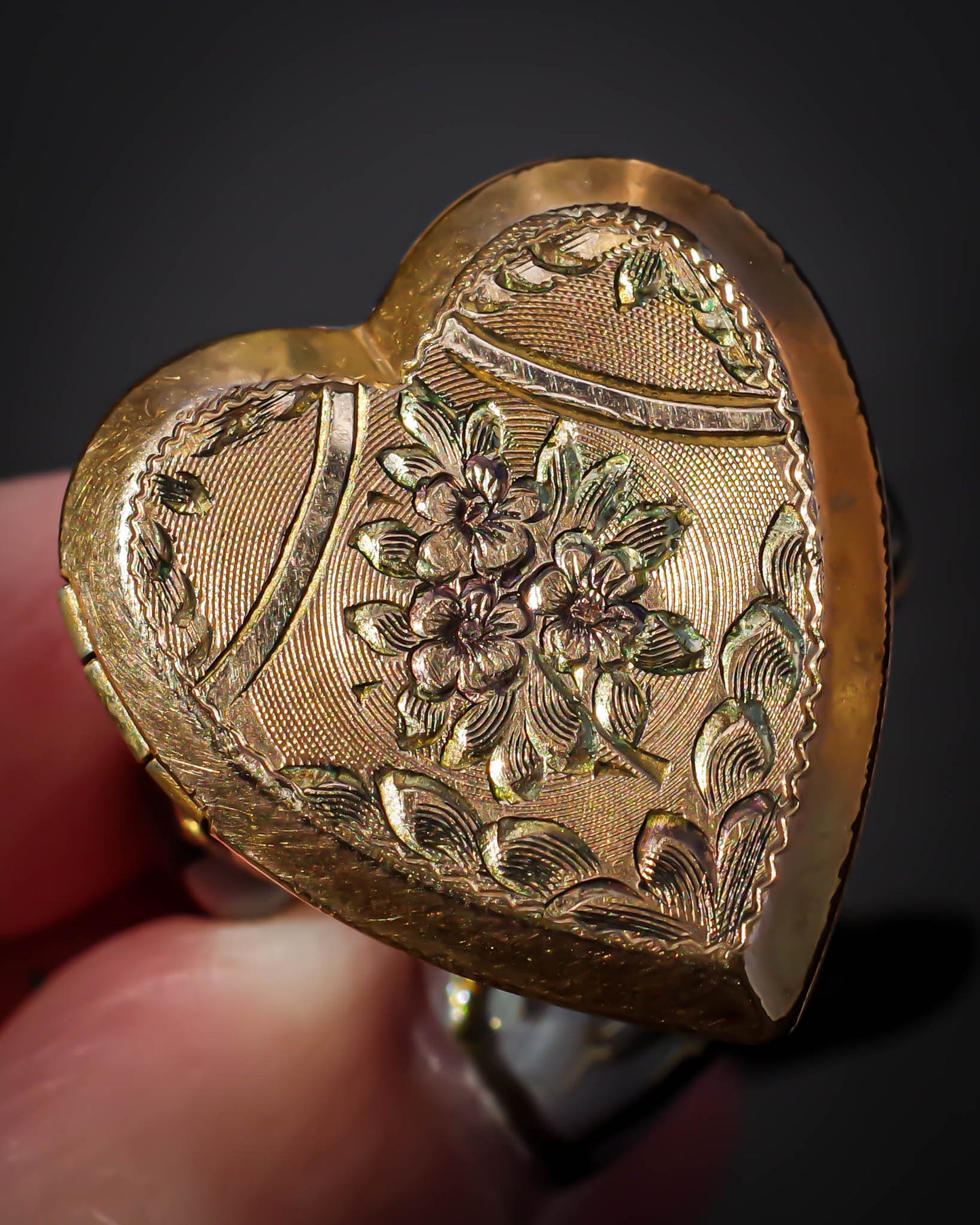 HEART LOCKET RING / FLOWER / #12 / 14KGF