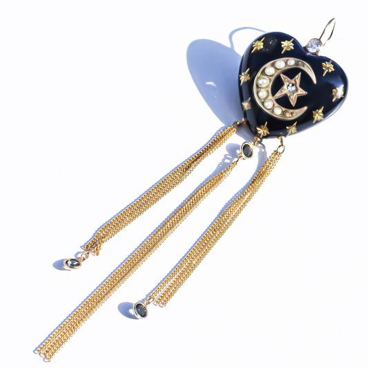 MOON & STAR EARRING / HEART / BLACK (1 piece)