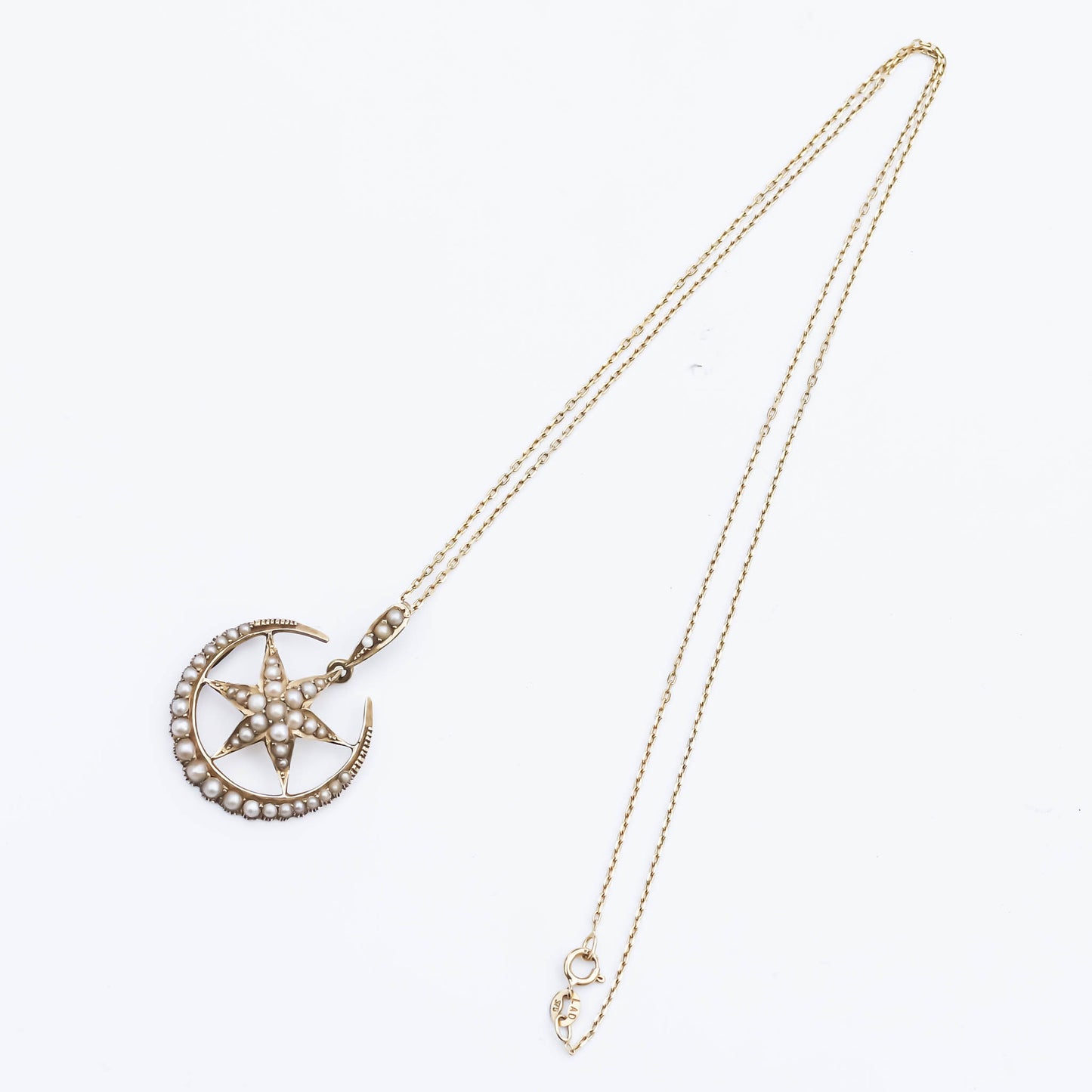 STAR MOON NECKLACE SMALL / PEARL / LONDON / 15K