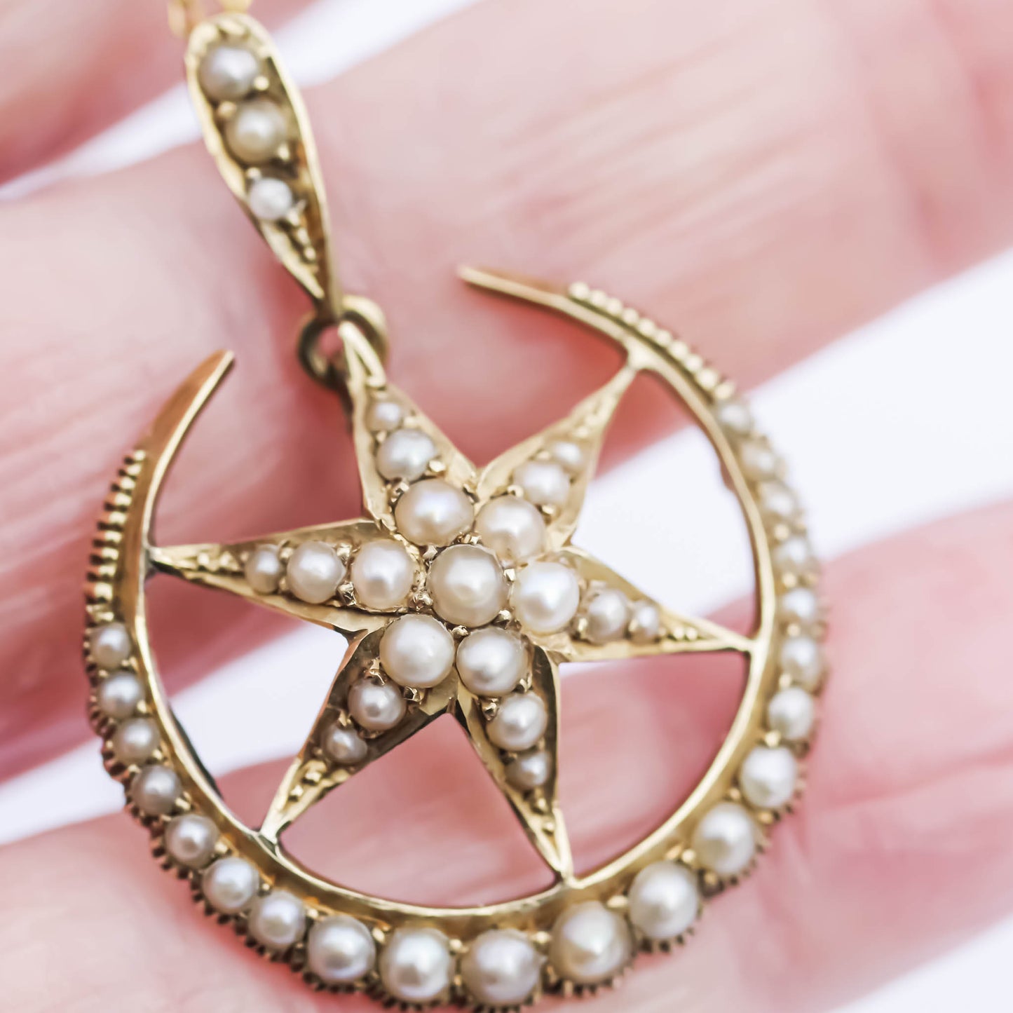 STAR MOON NECKLACE SMALL / PEARL / LONDON / 15K