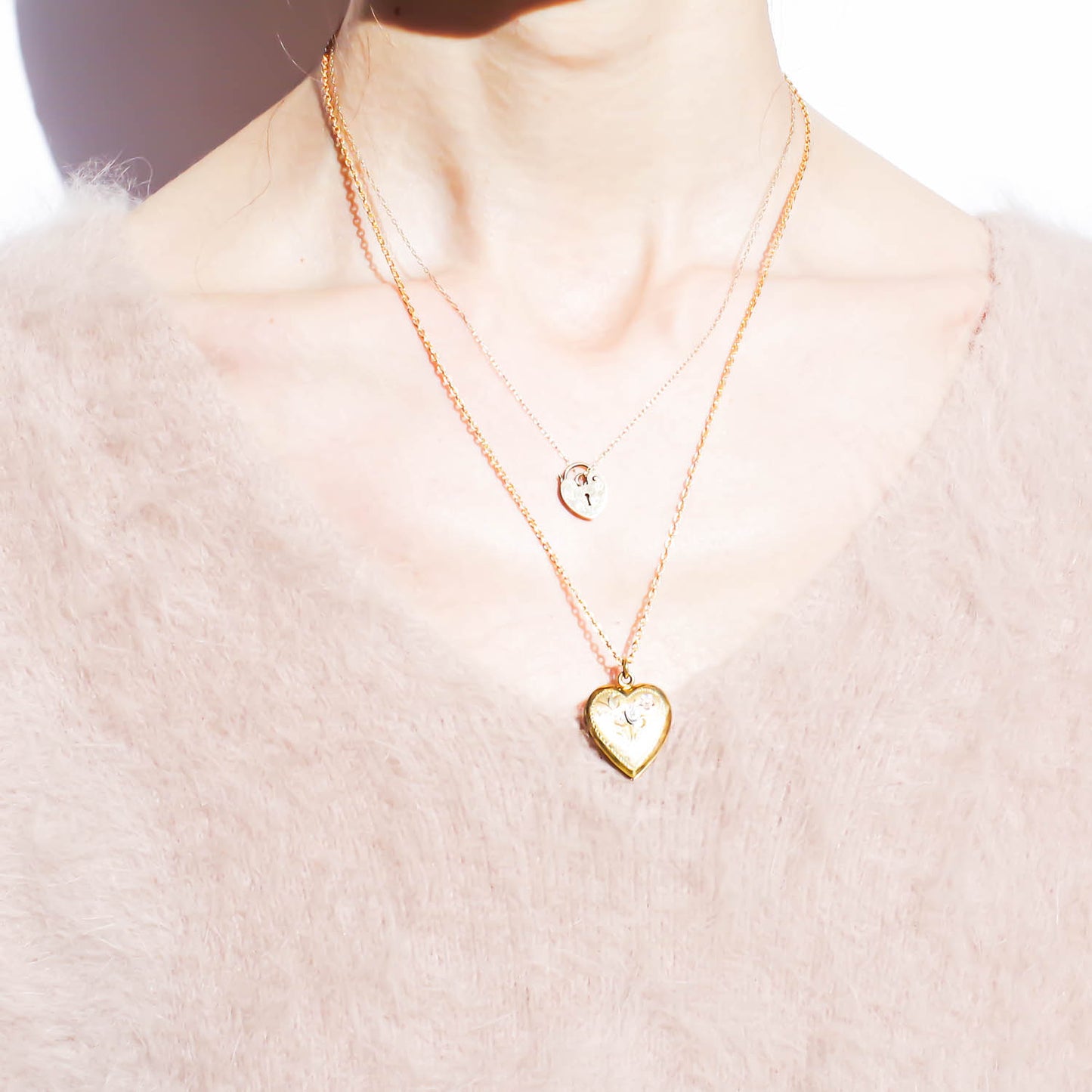 HEART LOCKET NECKLACE / HEART FLOWER / 14KGF
