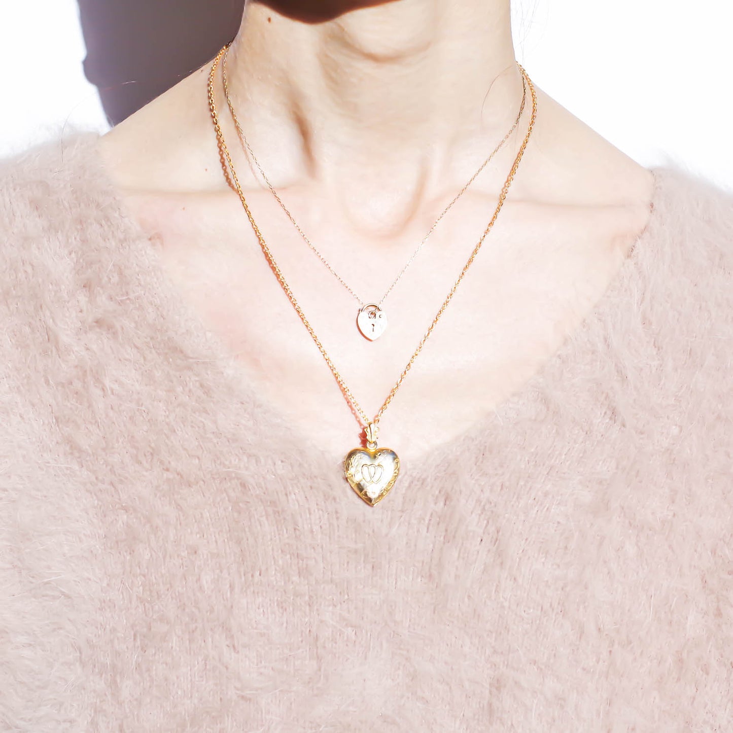 HEART LOCKET NECKLACE / DOUBLE HEART3 / 14KGF