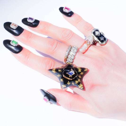 STAR RING / MASONIC / BLACK / #14