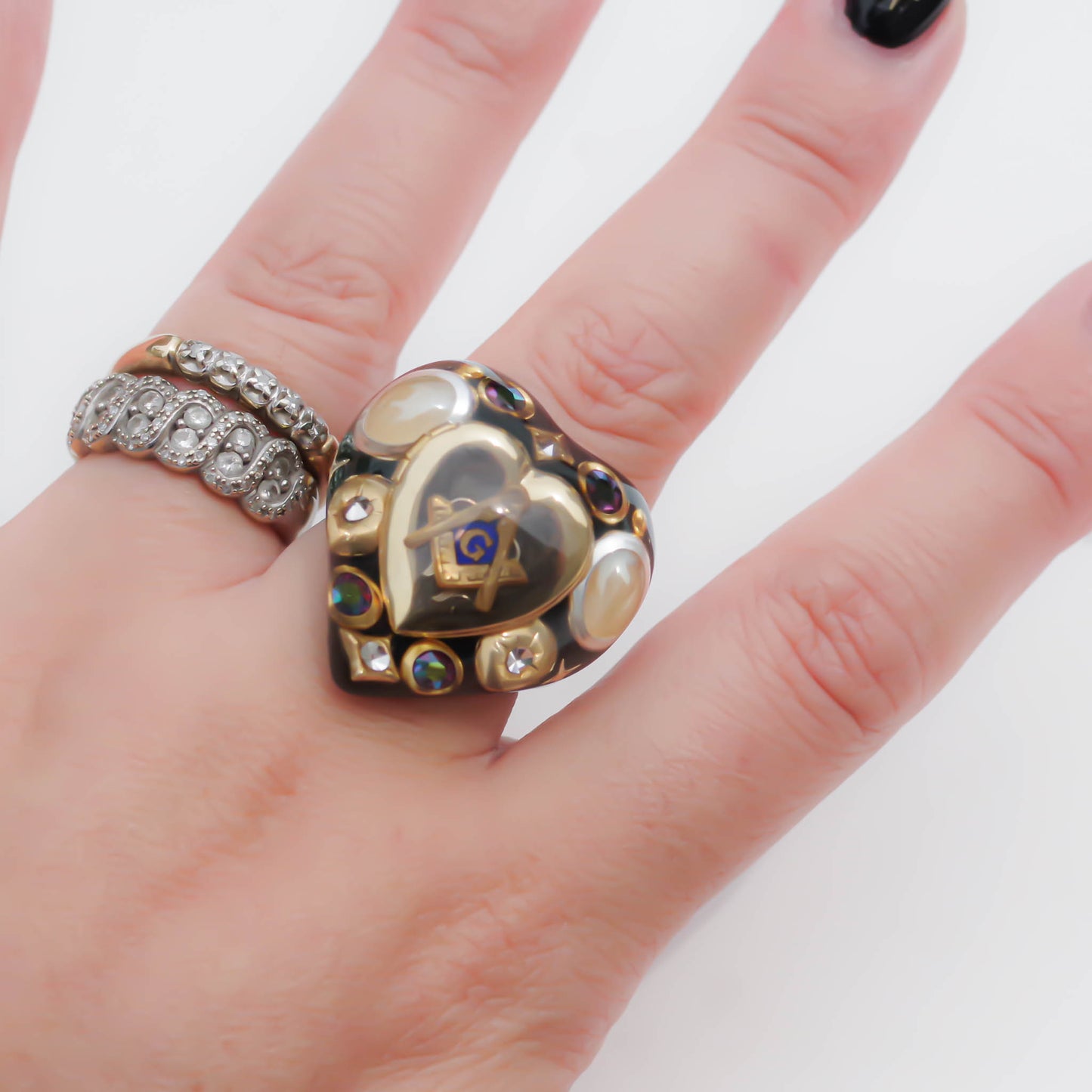 HEART RING / DARK GREEN / MASONIC / #10