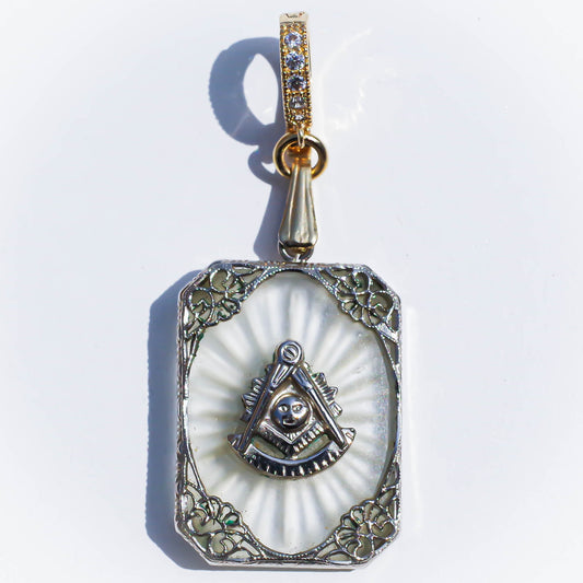 MASONIC CHARM / COMPASS / SILVER CRYSTAL