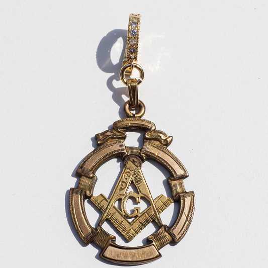 MASONIC CHARM / COMPASS / RIBON / 14KGF