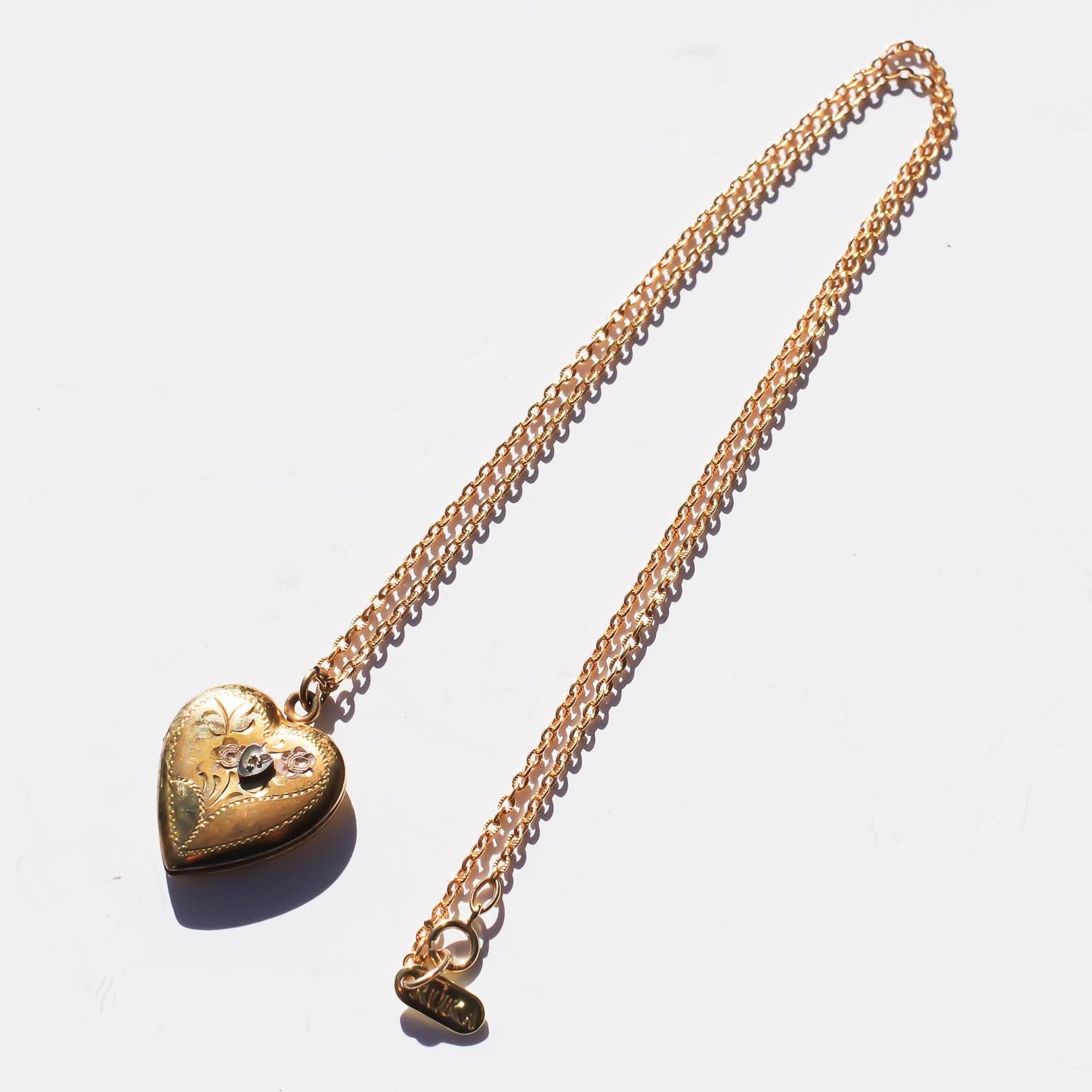 HEART LOCKET NECKLACE / HEART FLOWER / 14KGF
