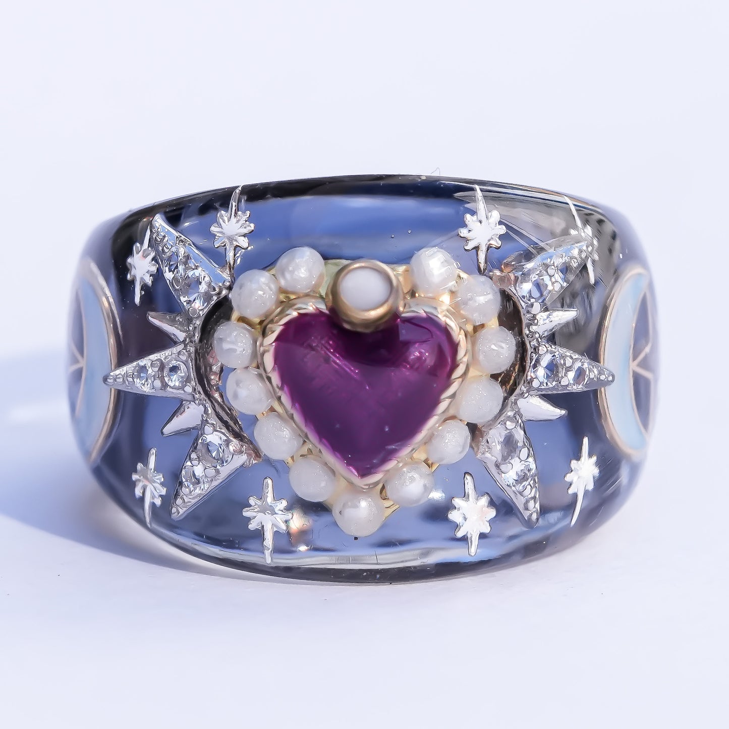 Mystic Night Heart Ring - gray blue / purple / #14
