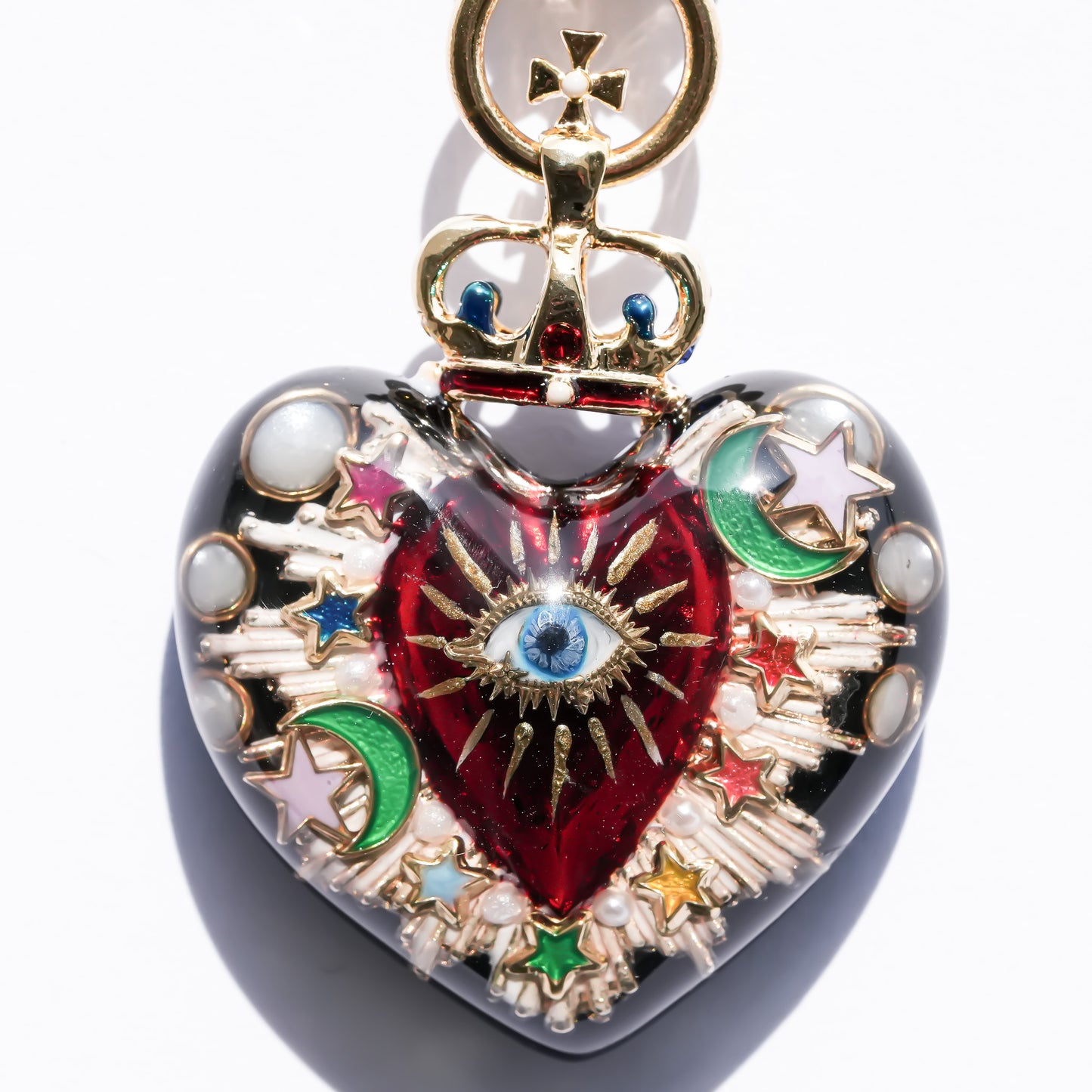 Sacred Heart Eye Necklace - Black × Red × Rainbow / Medium