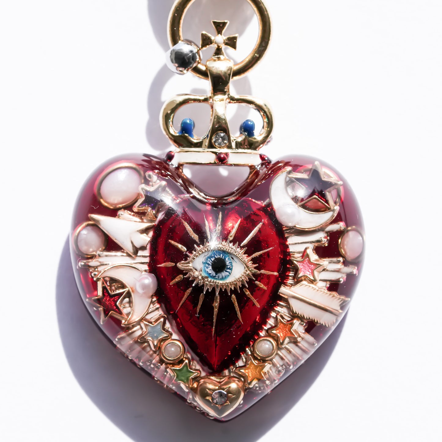 Sacred Heart Eye Necklace - Red × Red × Rainbow / Medium