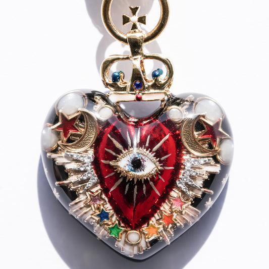 Sacred Heart Eye Necklace - Black × Red Radiant × Rainbow / Medium