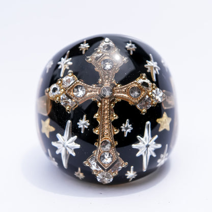 Starlit Vintage Cross Ring - Black / #12 #14