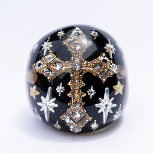 Starlit Vintage Cross Ring - Black / #12 #14