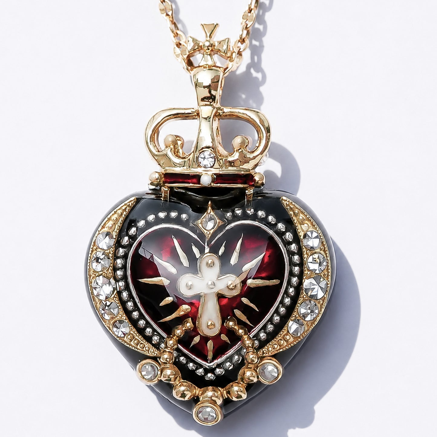 Crowned Sacred Heart Necklace - Black × Red