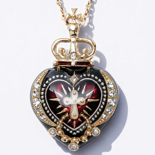 Crowned Sacred Heart Necklace - Black × Red