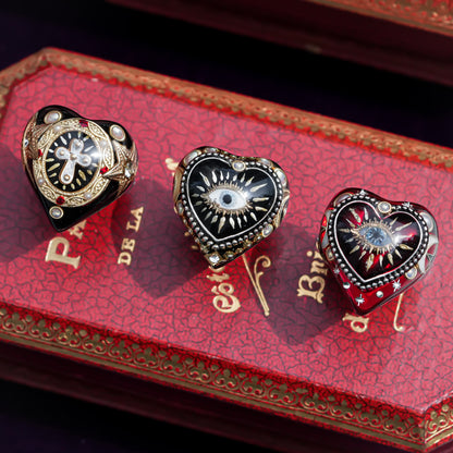 Cross Heart Ring - Black × Deep Red / #14