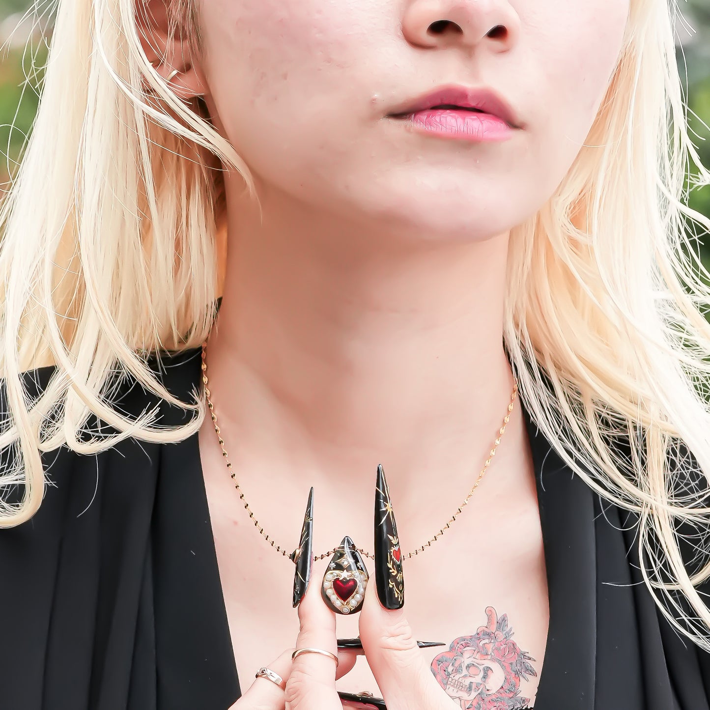 Crimson Drop Necklace - Black