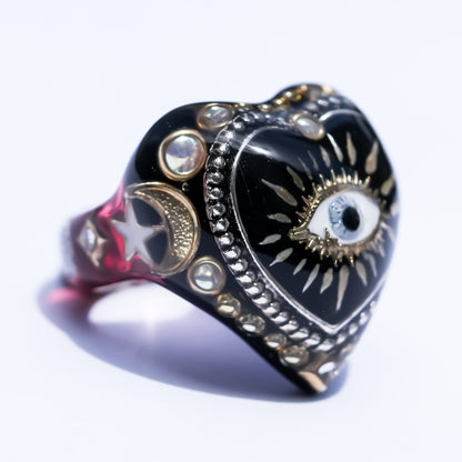 Black Heart Eye Ring - Black × Deep Crimson Red / #10