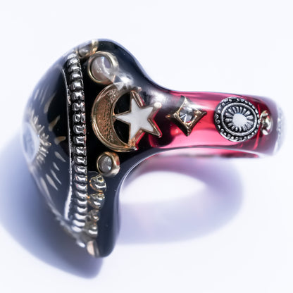 Black Heart Eye Ring - Black × Deep Crimson Red / #10