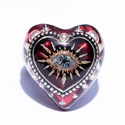 Deep Red Heart Eye Ring - Red × Black / #13