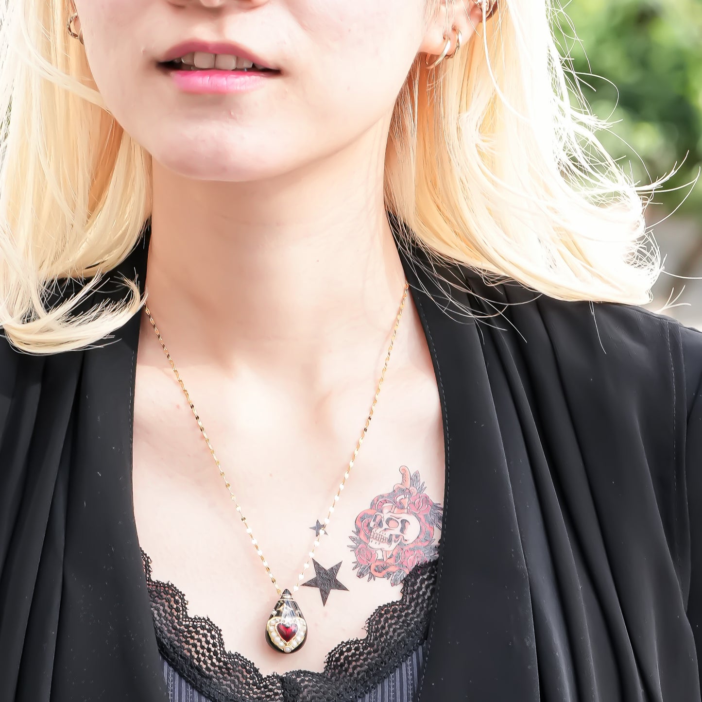 Crimson Drop Necklace - Black