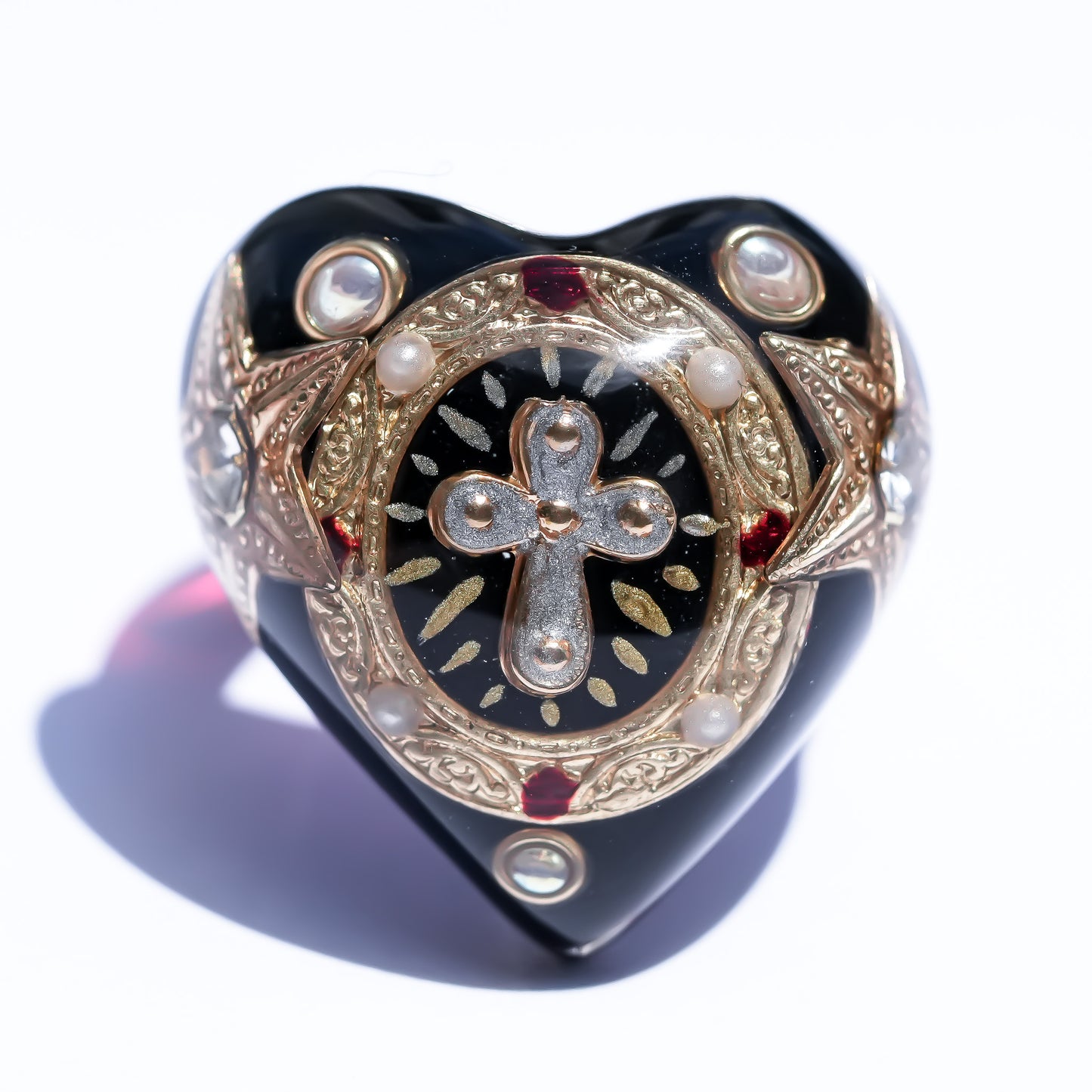 Cross Heart Ring - Black × Deep Red / #14