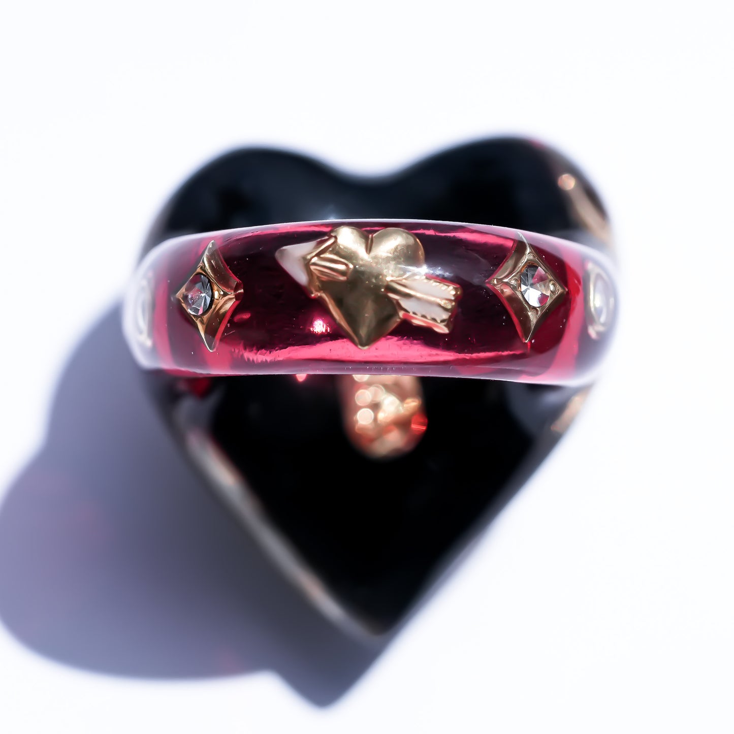 Cross Heart Ring - Black × Deep Red / #14