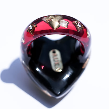 Cross Heart Ring - Black × Deep Red / #14