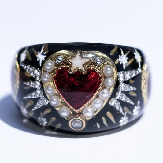 Sacred Heart Halo Ring - Black × Deep Red / #14 #16