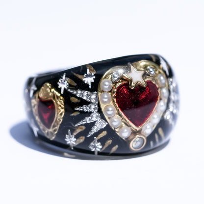 Sacred Heart Halo Ring - Black × Deep Red / #14 #16