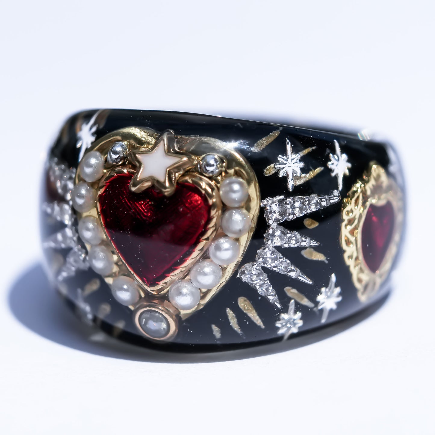 Sacred Heart Halo Ring - Black × Deep Red / #14 #16
