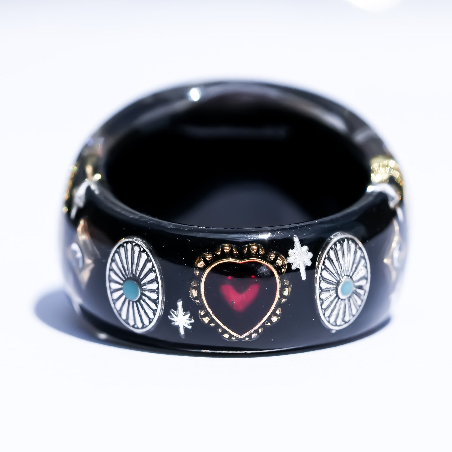 Sacred Heart Halo Ring - Black × Deep Red / #14 #16