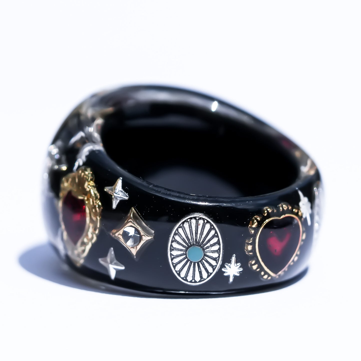 Sacred Heart Halo Ring - Black × Deep Red / #14 #16