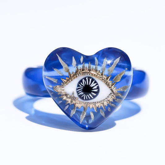 Mystic Blue Eye Heart Ring - Clear Blue / #11