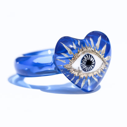 Mystic Blue Eye Heart Ring - Clear Blue / #11